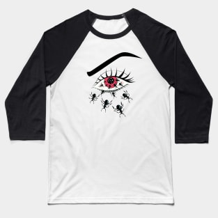 Scary Red Eye With Creepy Crawling Ants Baseball T-Shirt